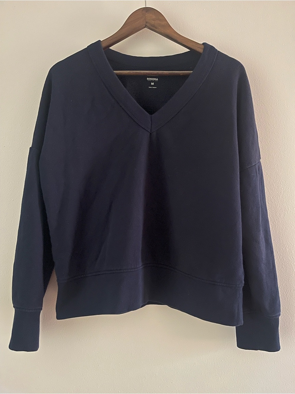 SONOMA Navy Blue V-Neck Sweatshirt Comfort Pullover Medium Lounge Cozy Ribbed